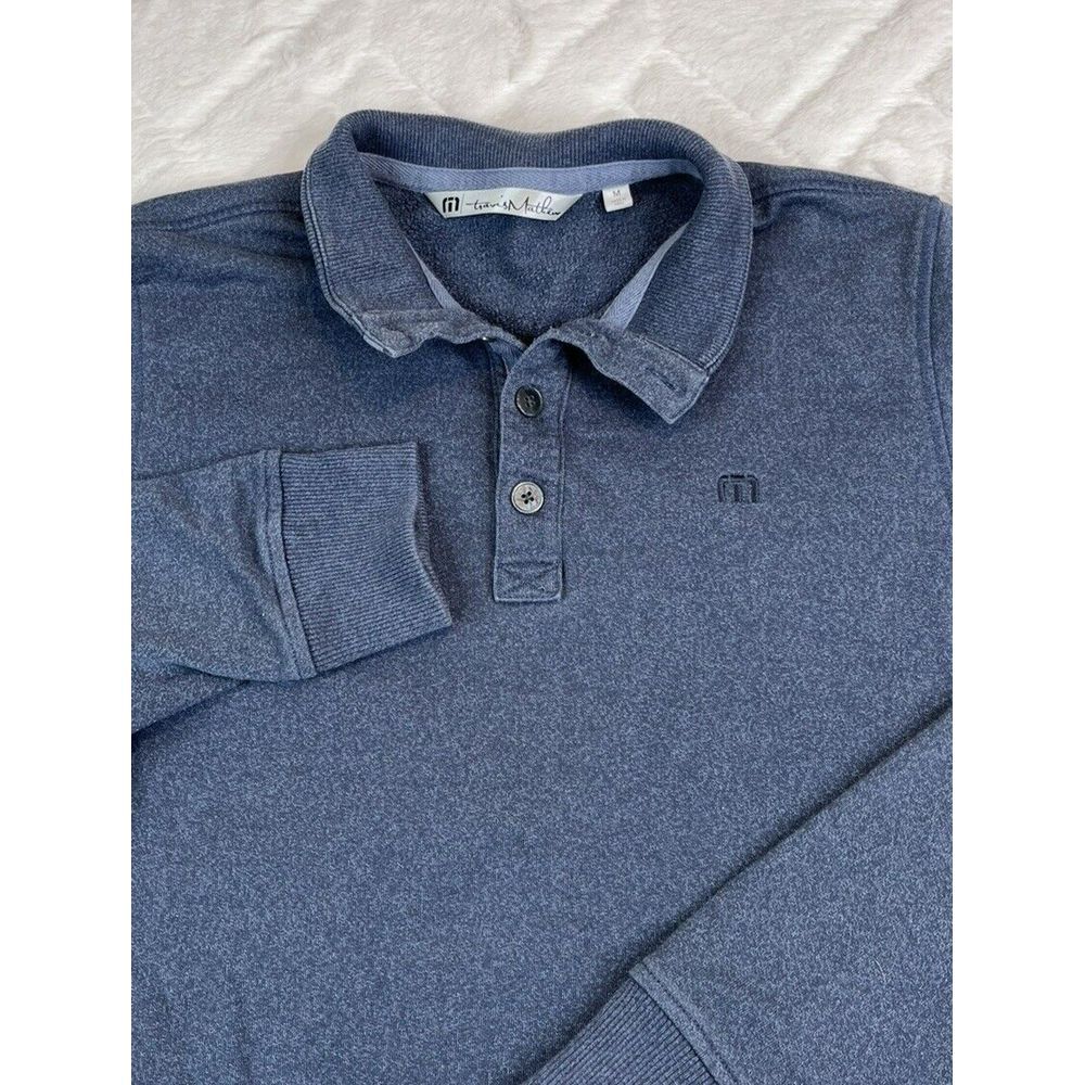 Travis Mathew Men's (M) Blue 1/4 Button Long Sleeve Pullover Sweater
